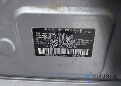 2015 Subaru Wrx Premium from USA, damaged, VIN JF1VA1D64F9814914